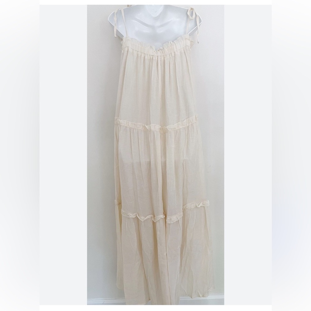 &Merci Kathleen Boho Tired Shoulder Ties Elegant Cream Maxi Dress - Picture 4 of 12
